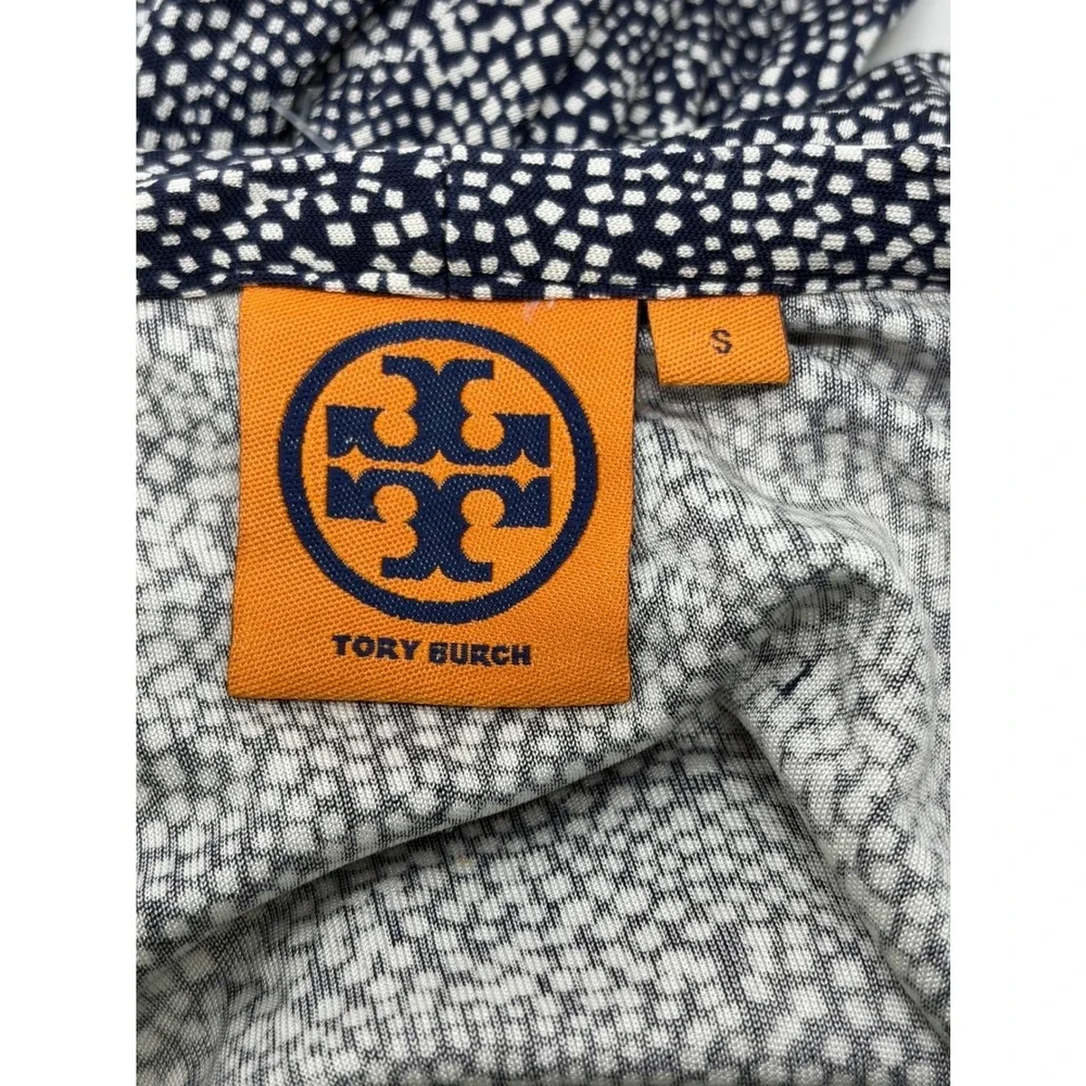 Tory Burch Vanessa Navy White Silk Jersey Wrap Dress Long Sleeve Midi‎ Size S